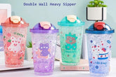 TEMSON Double Wall Cartoon Printed Sipper with Straw