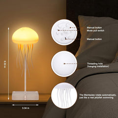 Plastic Night Light Jellyfish LED Lamp with Dancing Legs, RGB Gradient Bedside Lamp with Voice Control, Rechargeable Table Light with Touch Sensor for Kids Bedroom,Living Room(Jellyfish),White