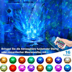 WATER PATTERN LIGHT LAMP | Ocean Wave Night Light Projector Lamp, 3D Water Wave Effect, 16 Colors Gradual Rotating LED Projection Night Lamp with Remote Control for Bedroom Decor, Mul