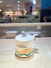 Ceramic Cat Coffee Mug with Lid and Spoon