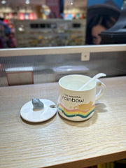 Ceramic Cat Coffee Mug with Lid and Spoon