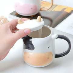 Cute Cow Mug with Lid and Spoon
