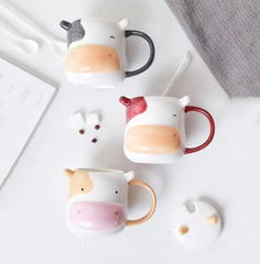 Cute Cow Mug with Lid and Spoon