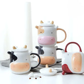 Cute Cow Mug with Lid and Spoon