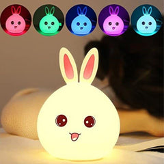Cute Happy Bunny Rabbit Design Touch Sensor Night LED Lamp With Touch & Remote Control For Children Baby Kids Bedroom (Pack Of 1 White)
