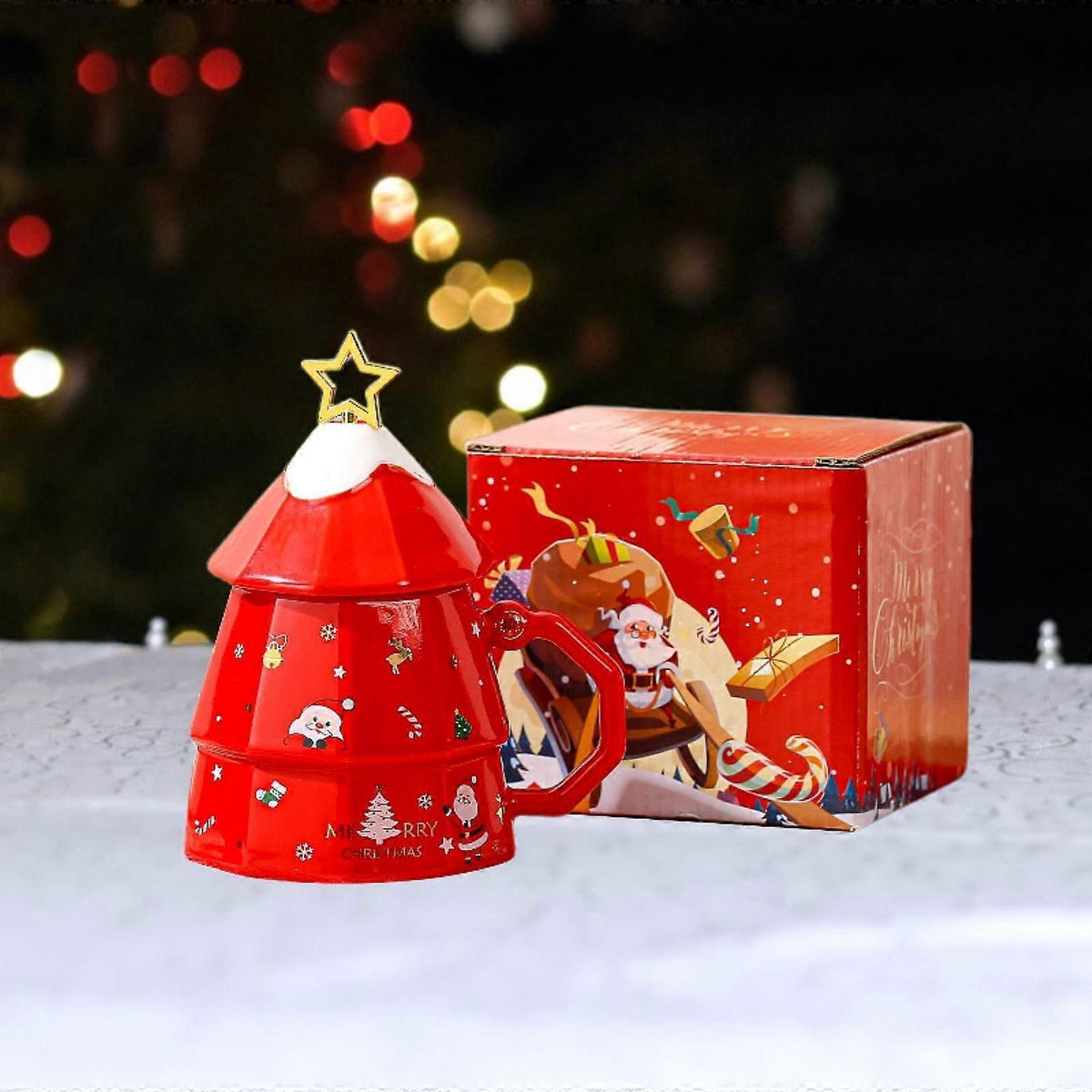 Christmas Tree Star Coffee Mug | Ceramic Cup | Christmas Tree Cup