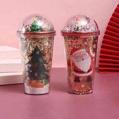 Straw Cup Creative Glitter Christmas Gift Cups Coffee Water Bottle With Straws Lid Plastic Reusable Drinkware Coffee Cup Mugs, 500 ml
