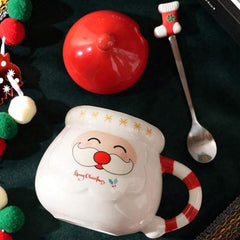 Ceramic Happy Santa Christmas Cup with Spoon | Christmas Gifts | Holiday Gift | Secret Santa