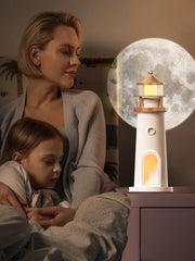 Moon Lamp Projector Night Light,Lighthouse Decor Light Night Light for Kids,Moon Light Galaxy Projector Rechargeable LED Aesthetic Table Lamp Christmas Birthday Gifts for Kids Boys Girl