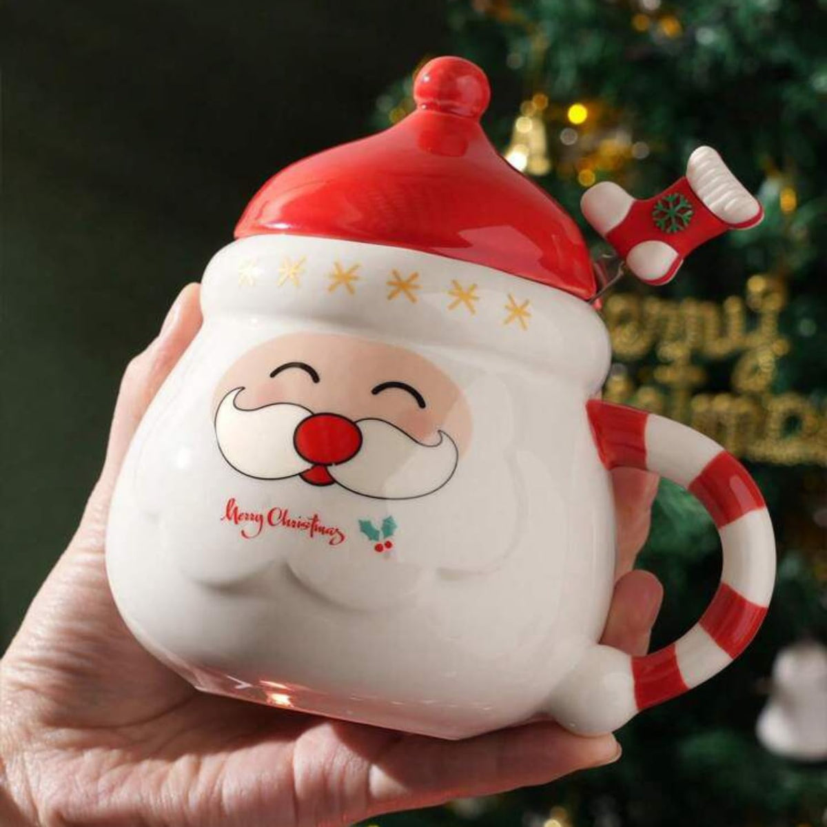 Ceramic Happy Santa Christmas Cup with Spoon | Christmas Gifts | Holiday Gift | Secret Santa