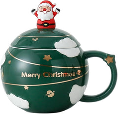 Merry Christmas Round Ceramic Cup With Lid | Christmas Gift | Gifts for Him | Gifts for her