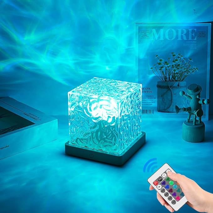 WATER PATTERN LIGHT LAMP | Ocean Wave Night Light Projector Lamp, 3D Water Wave Effect, 16 Colors Gradual Rotating LED Projection Night Lamp with Remote Control for Bedroom Decor, Mul
