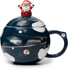 Merry Christmas Round Ceramic Cup With Lid | Christmas Gift | Gifts for Him | Gifts for her