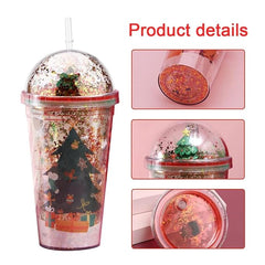 Straw Cup Creative Glitter Christmas Gift Cups Coffee Water Bottle With Straws Lid Plastic Reusable Drinkware Coffee Cup Mugs, 500 ml