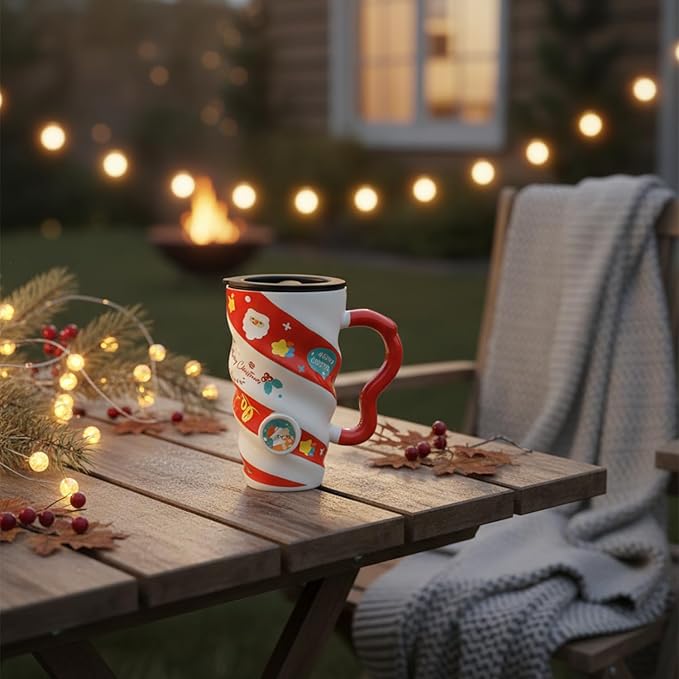 Christmas spiral patterned ceramic mug cartoon creative large capacity coffee cup for office home-C color box packaging-401-500ml