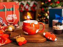 Merry Christmas Round Ceramic Cup With Lid | Christmas Gift | Gifts for Him | Gifts for her