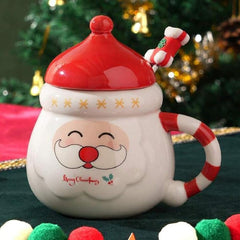 Ceramic Happy Santa Christmas Cup with Spoon | Christmas Gifts | Holiday Gift | Secret Santa