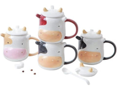 Cute Cow Mug with Lid and Spoon